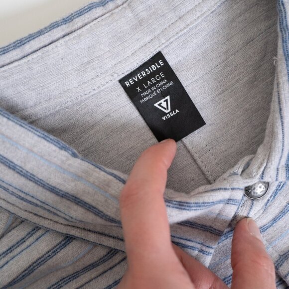 Vissla Flannel Shirt Snap Button Reversible Burshed Cotton Gray Blue XL - Picture 7 of 16